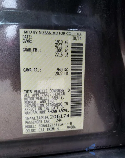 2015 Nissan Altima 2.5 из США, поврежденный, VIN 1N4AL3AP1FC206174